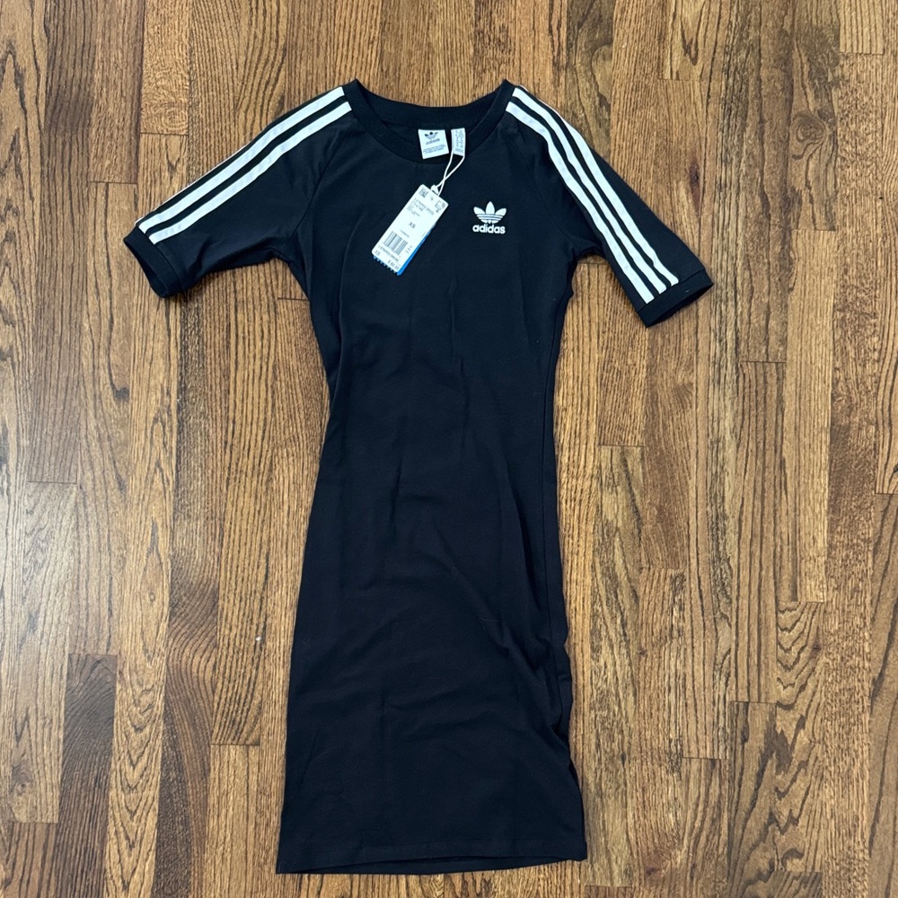 Adidas Black Midi Dress with White Stripes